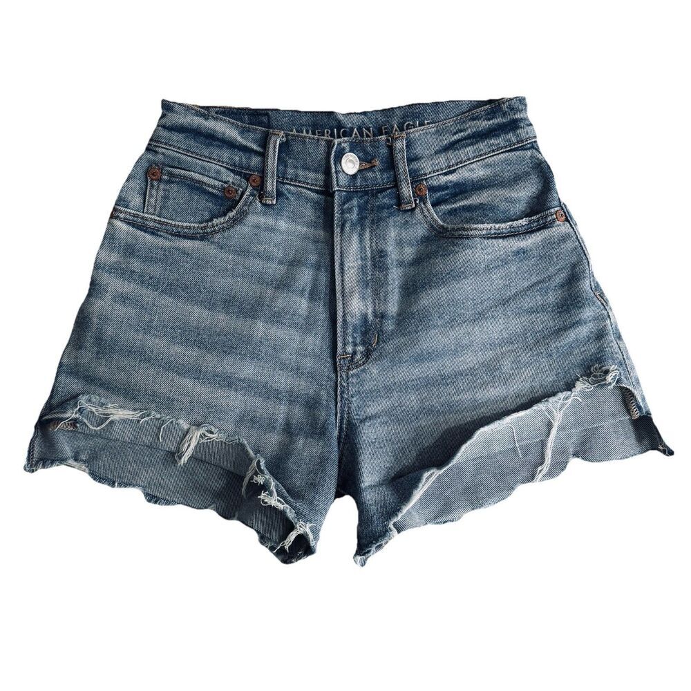 American Eagle 90s Boyfriend Highest Rise Shorts 00 (W24) Blue Denim Stretch